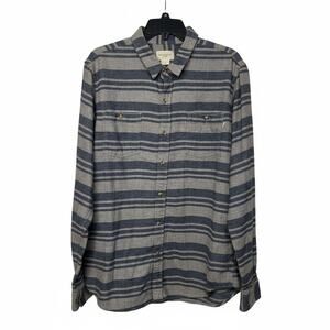 Obey Men's XL Striped Flannel - Grey and Blue